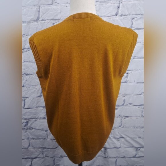 Pierre Carlo Men's Sweater Vest Dark Golden Mustard Vintage 90s 80s Large 42 - Picture 9 of 15
